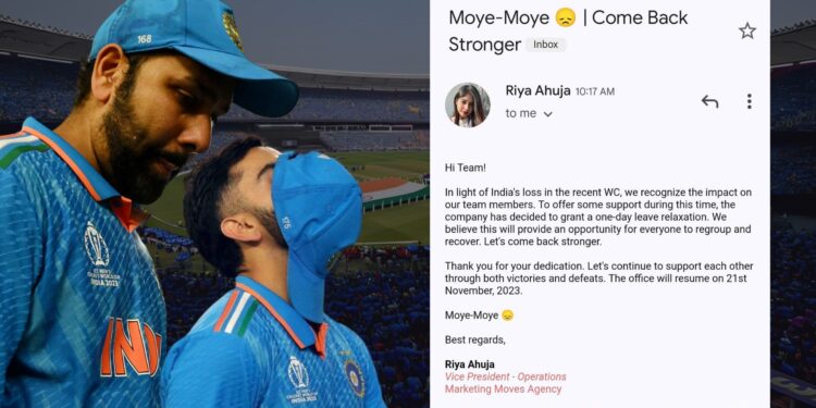 Marketing Moves Agency teams up against Monday Blues after India’s loss in the World Cup, granted 1 day off for mental well-being!
